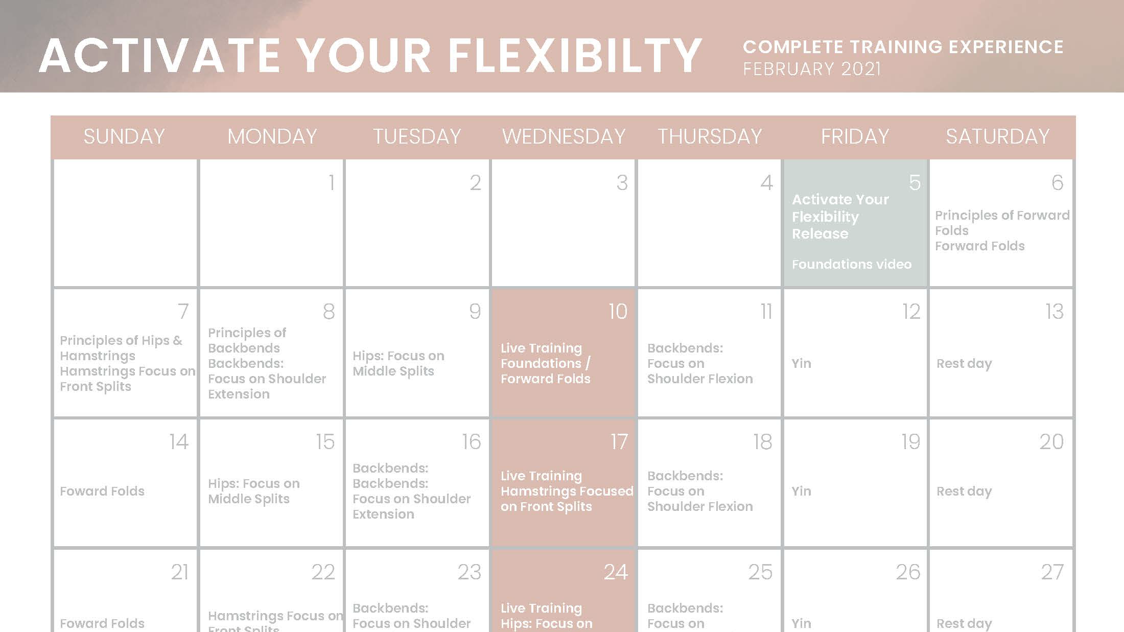 Activate Your Flexibility Live Training Calendars - February
