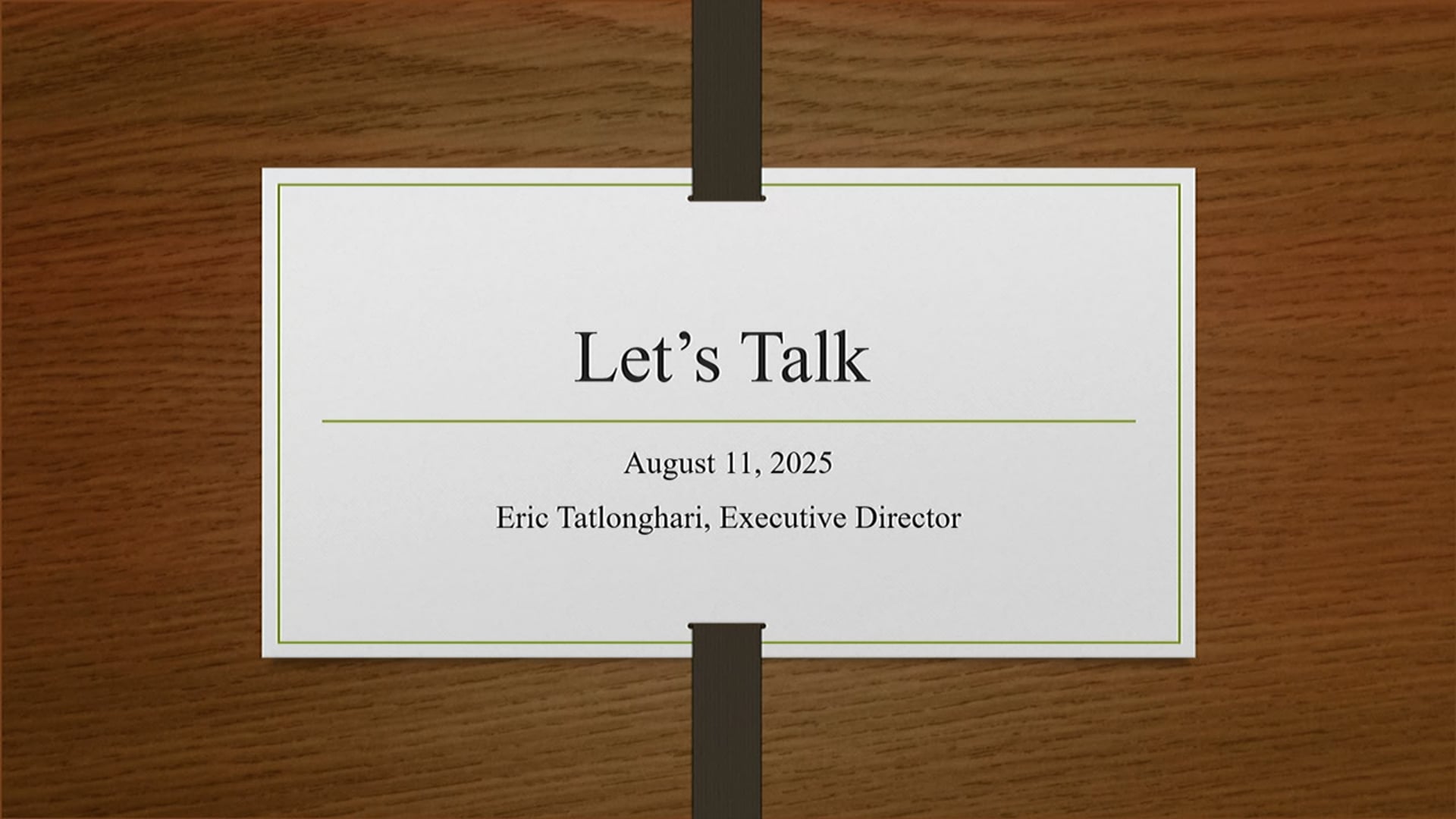 Let's Talk - August 2025
