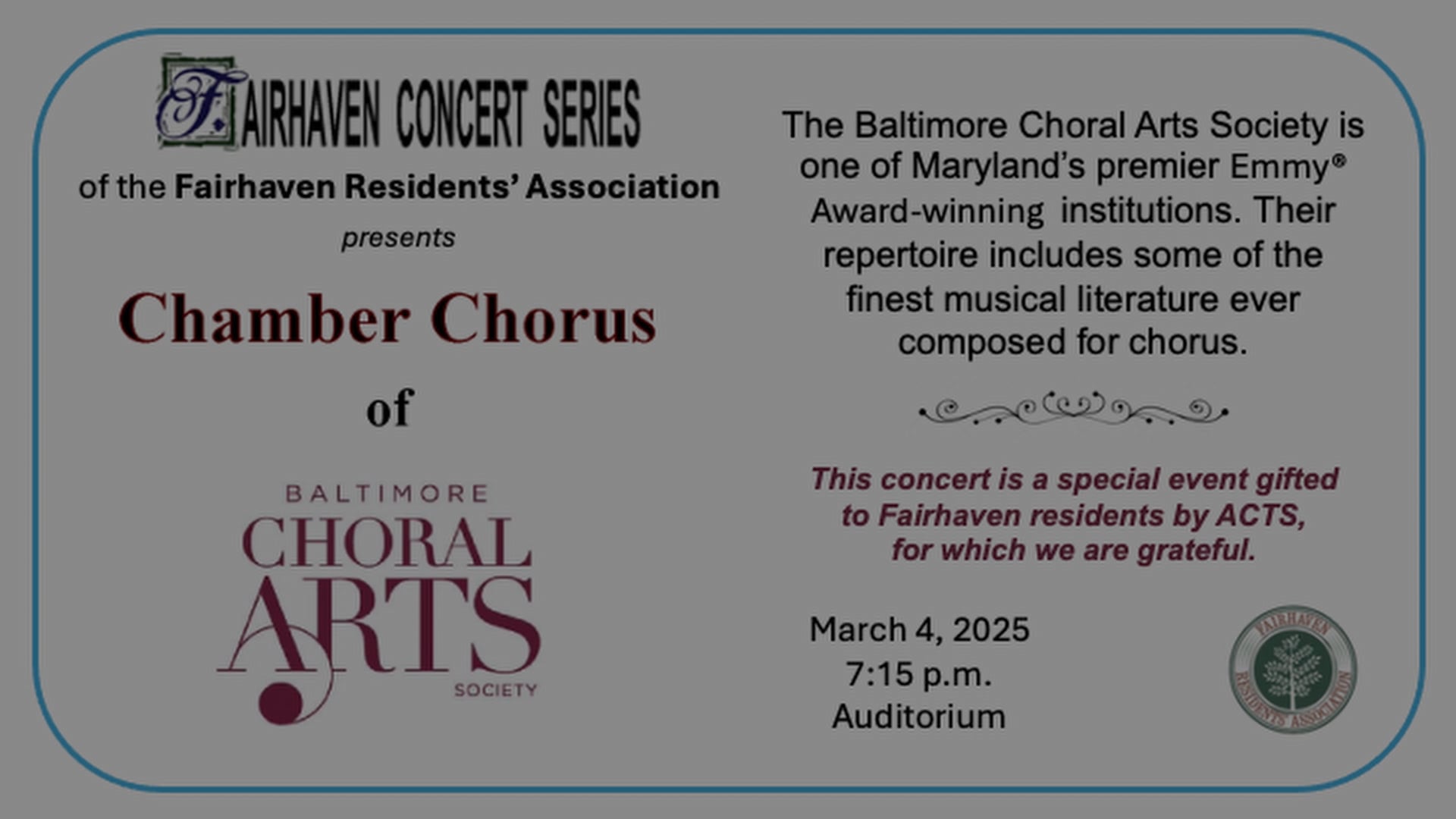 Baltimore Choral Arts Society Concert 2025-0304