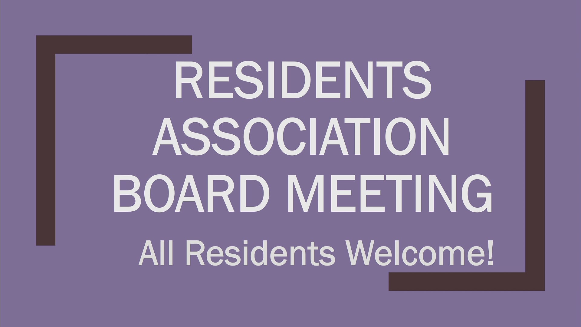 Resident Association Board Meeting - 01/15/2026