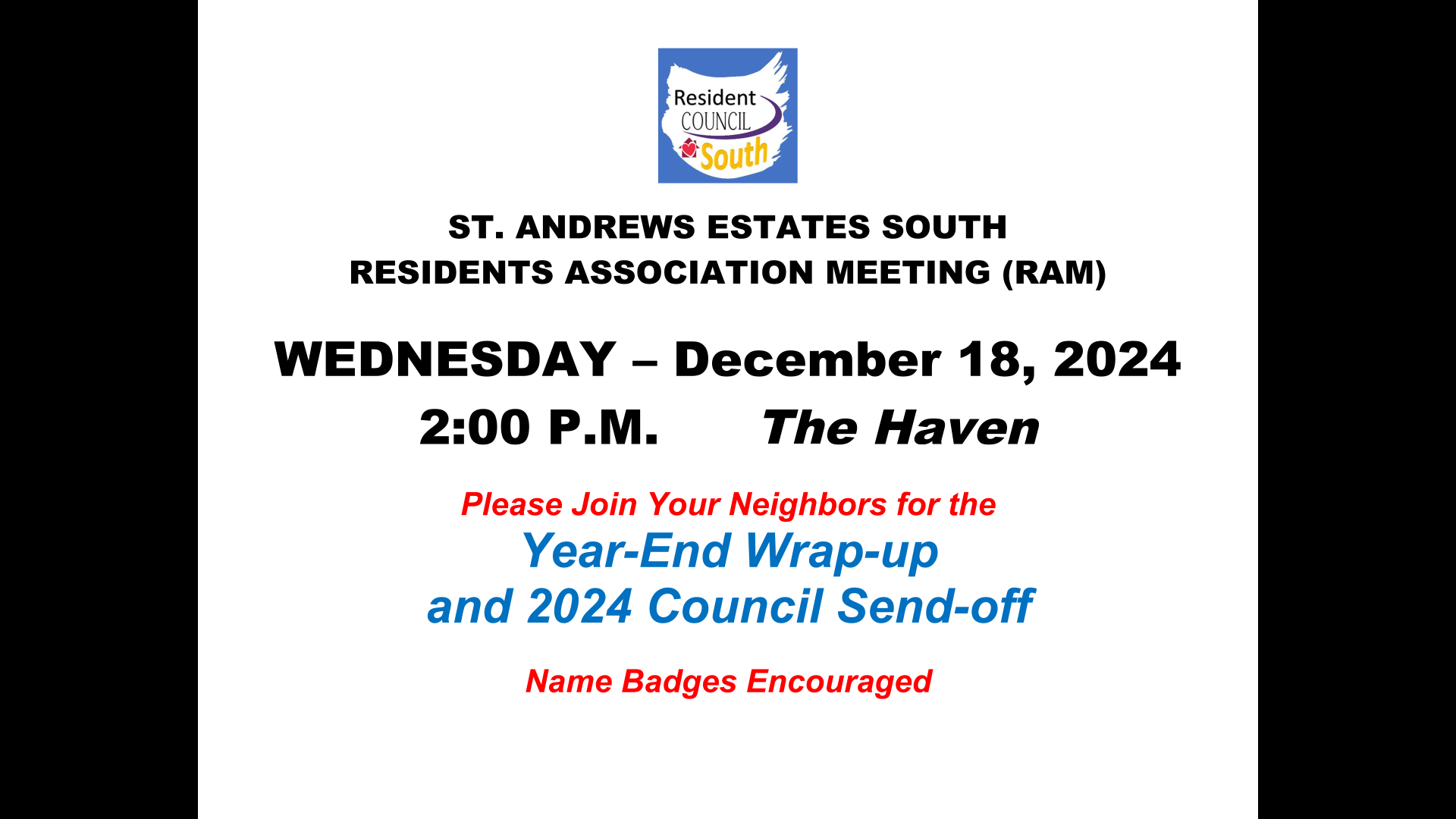 SAS Resident Association Meeting 12/18/2024