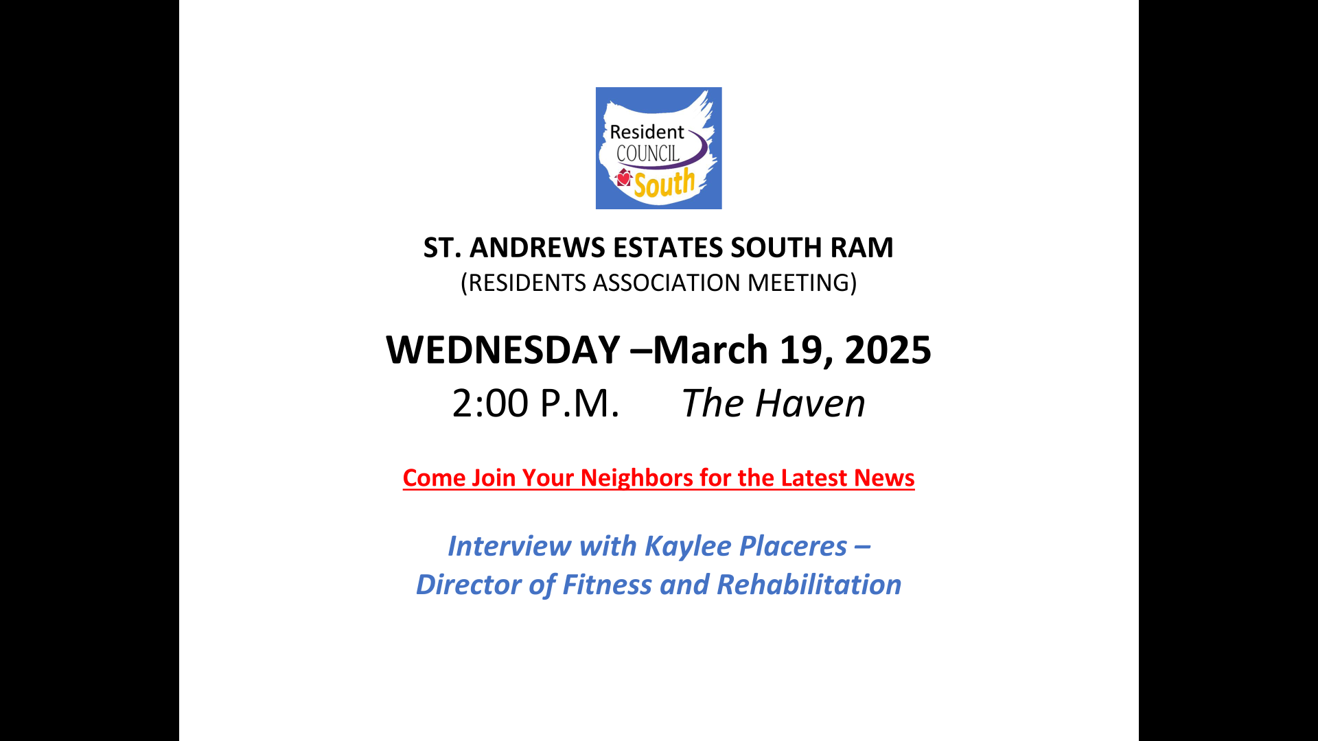 SAS Resident Assoc. Meeting 03-19-2025