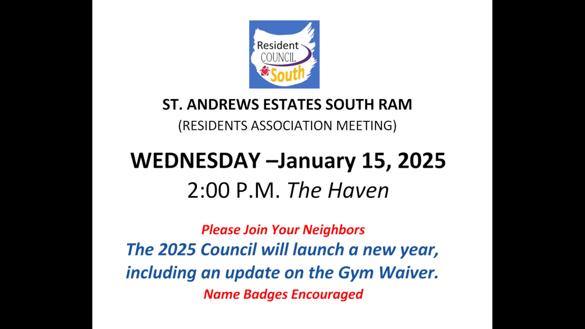 SAES Resident Association Meeting 1/15/2025