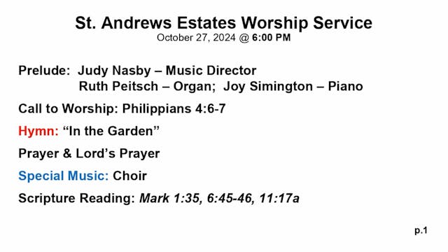 SAS Sunday Chapel Service 10/27/2024