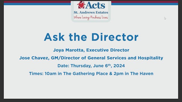 Ask the Director, June 6, 2024