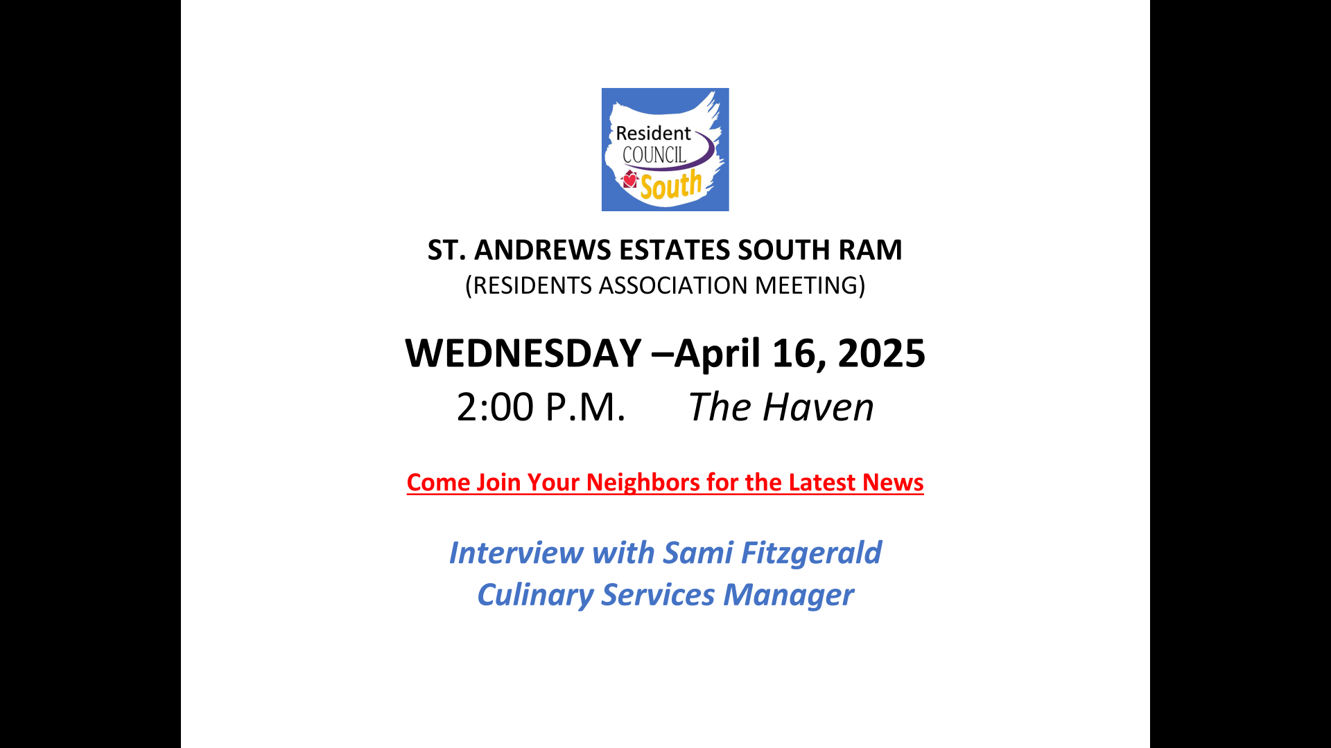 SAS Resident Association Meeting 4/16/2025