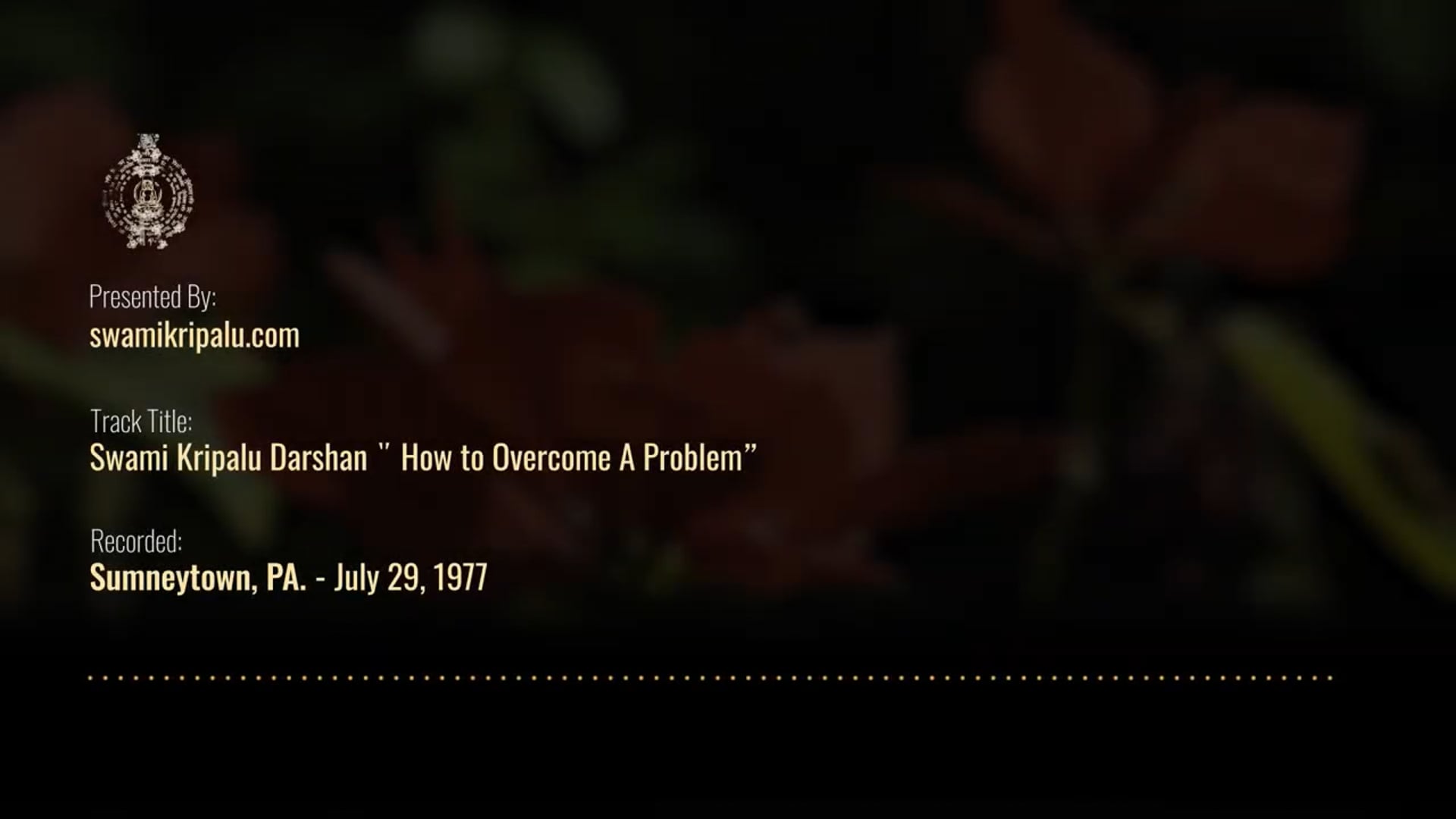 Swami Kripalu Darshan - How To Overcome A Problem