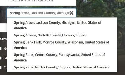 Using Location Type Ahead on Find A Grave