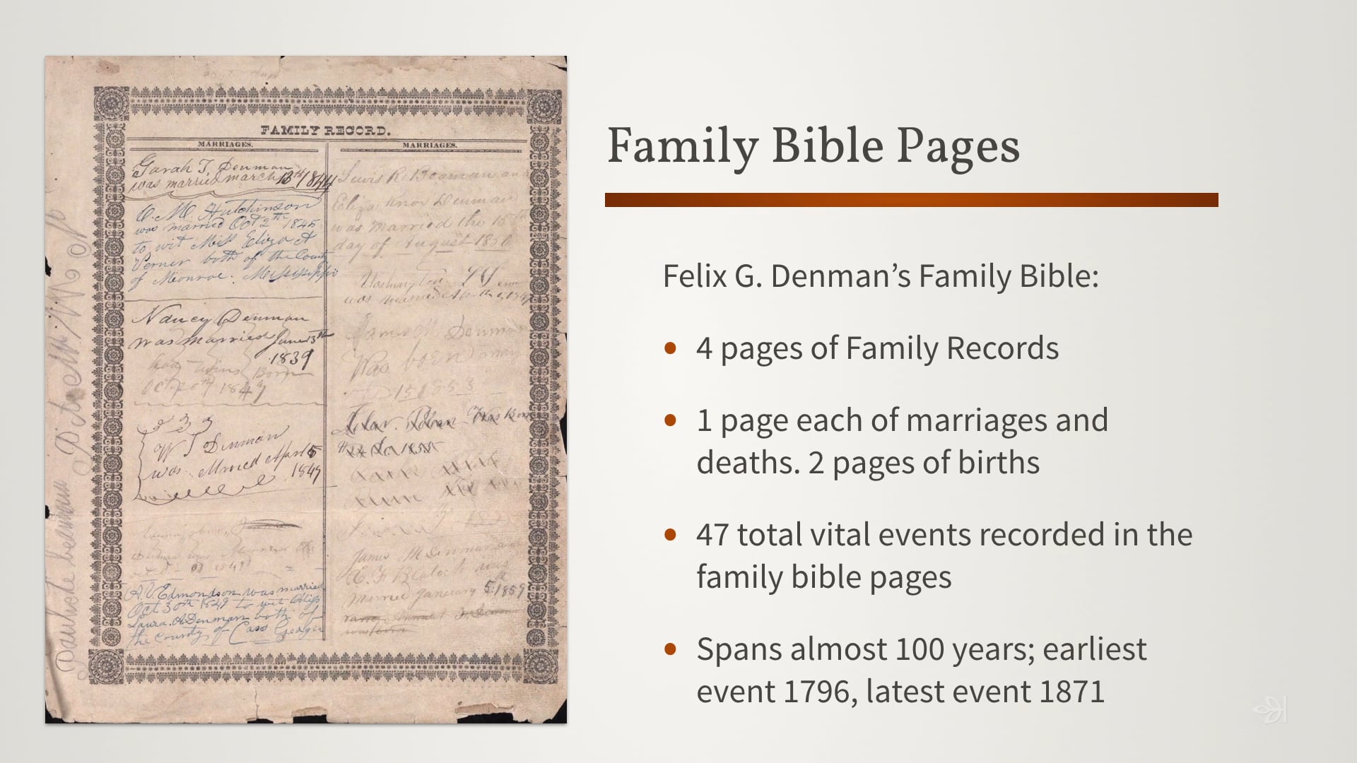 Illustrations of the Scope of the Relationships in the Records