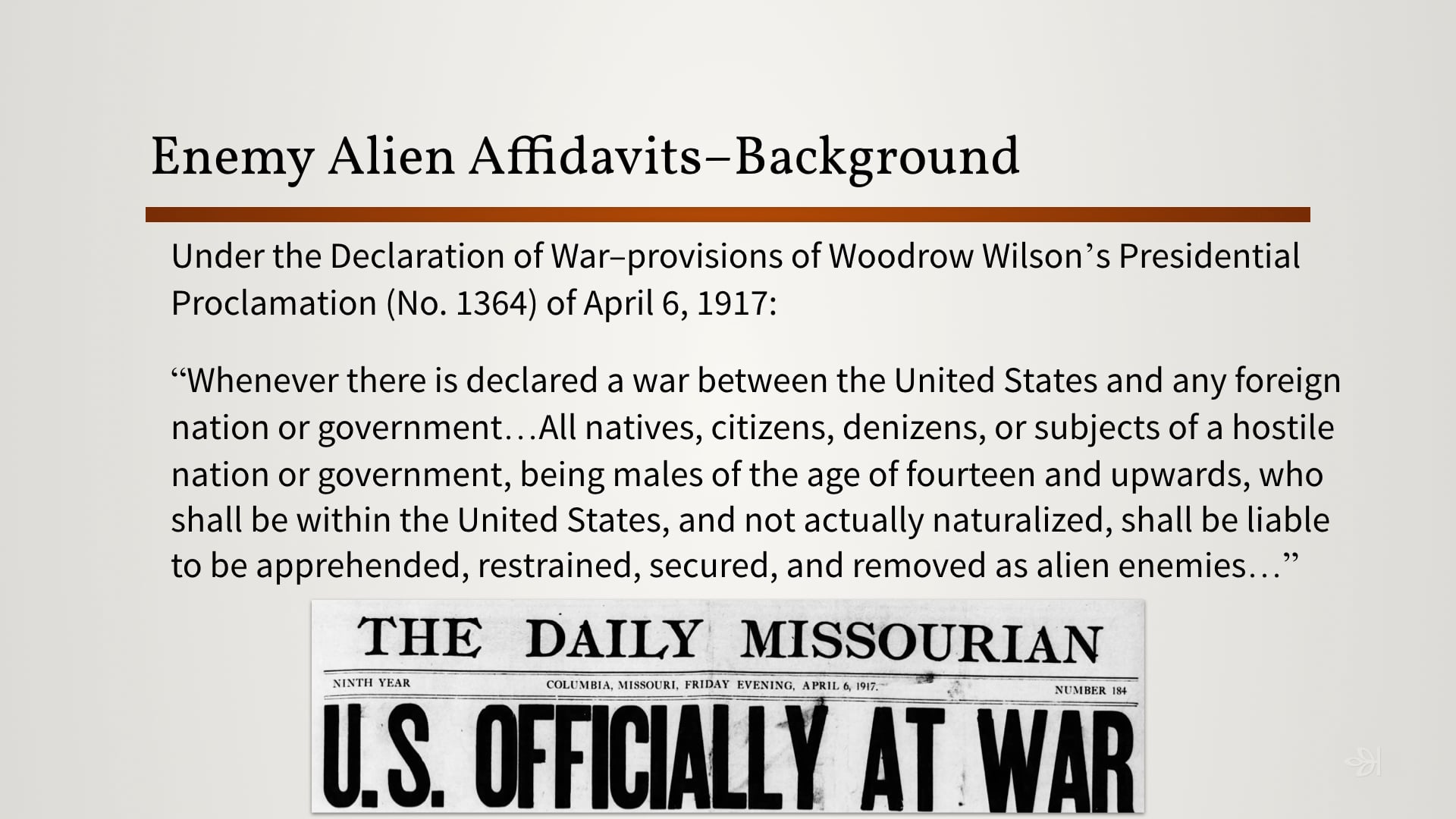 Enemy Alien Registration Affidavits