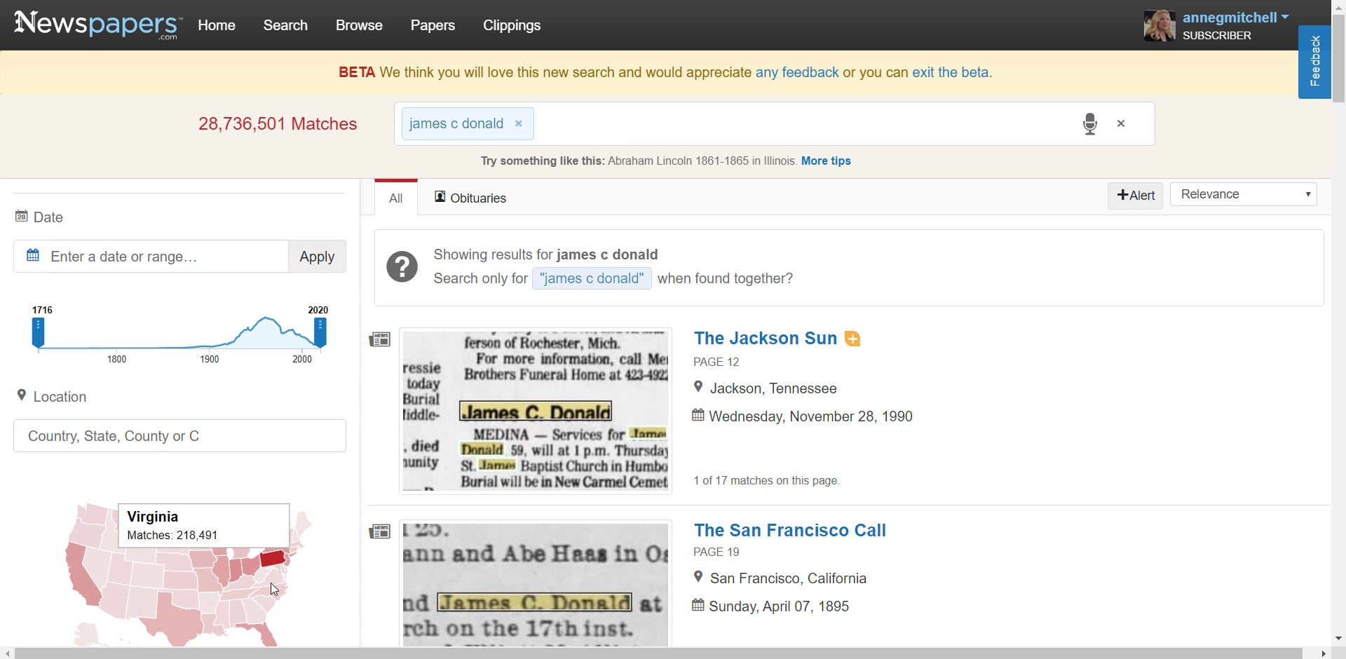 Using Location in Newspapers.com Beta