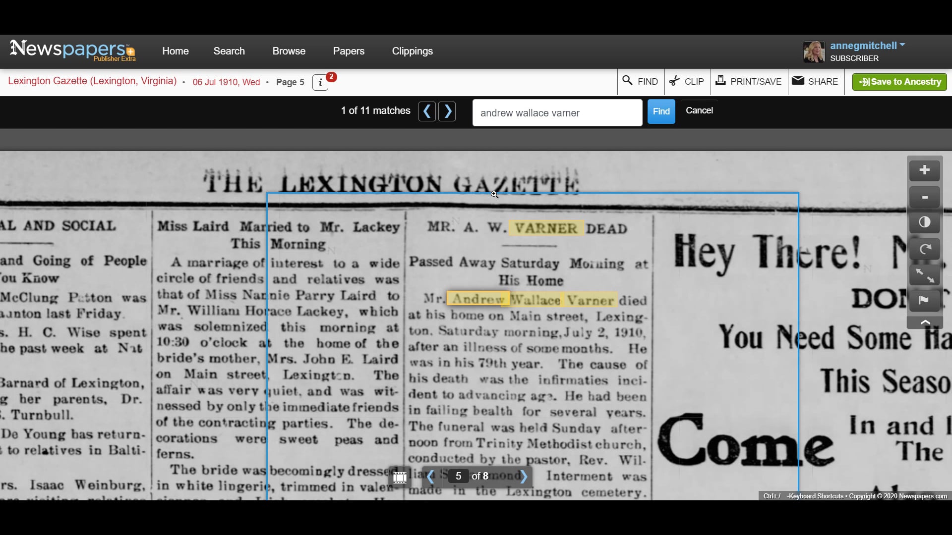 Saving a Newspaper Article to Ancestry