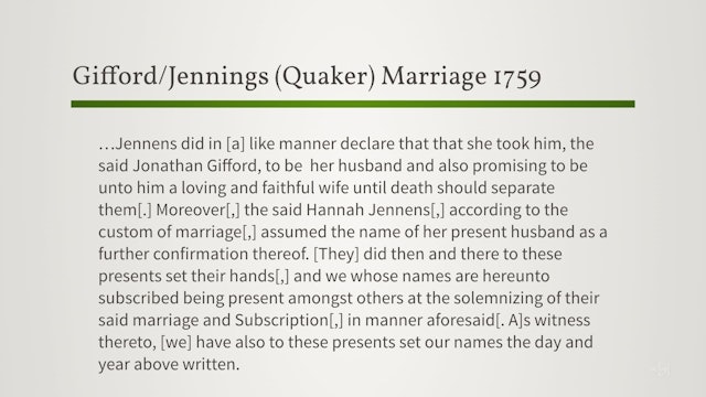 Marriage Records: Colonial Quaker