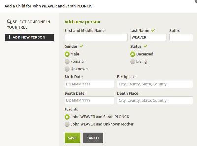 Adding A New Child To Someone In Your Tree