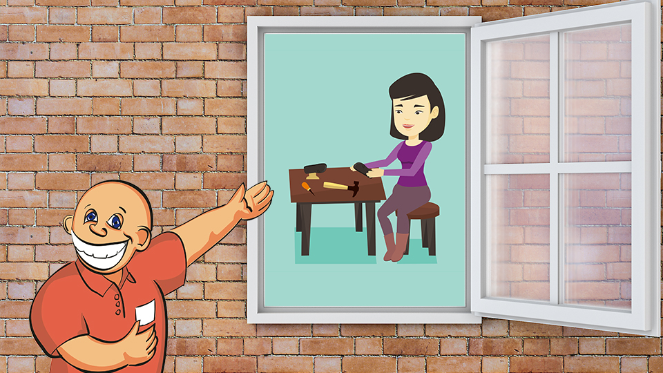 I saw Suzie sitting in a shoe shine shop