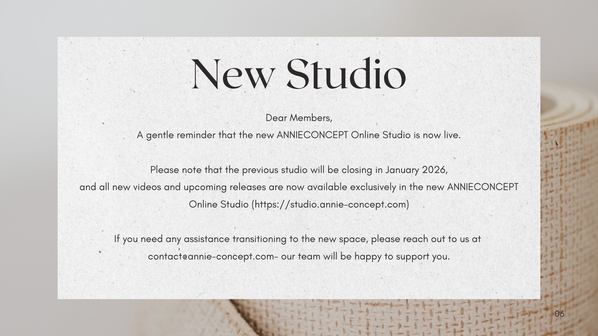 Online Studio Welcome Message