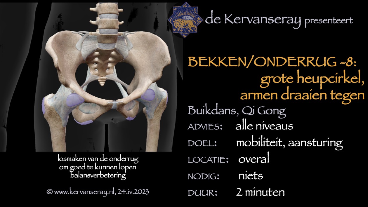 oefening reset losmaken bekken & onderrug: 8 grote heupcirkel armen tegengesteld