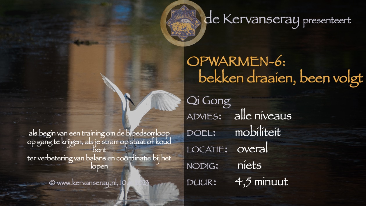 oefening reset opwarmen: 6 bekken draaien, been volgt