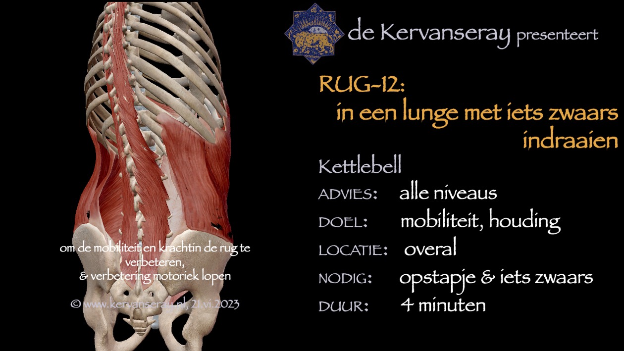 oefening reset losmaken rug: 12 in een lunge met iets zwaars indraaien