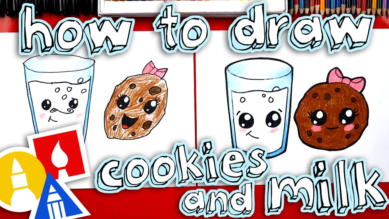 How To Draw Cookies And Milk - Dessert - Art For Kids Hub