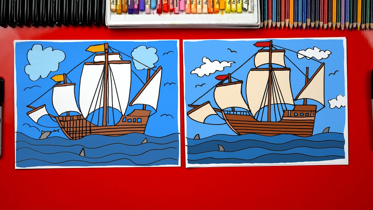 How To Draw A Pilgrim Ship Thanksgiving Art For Kids Hub