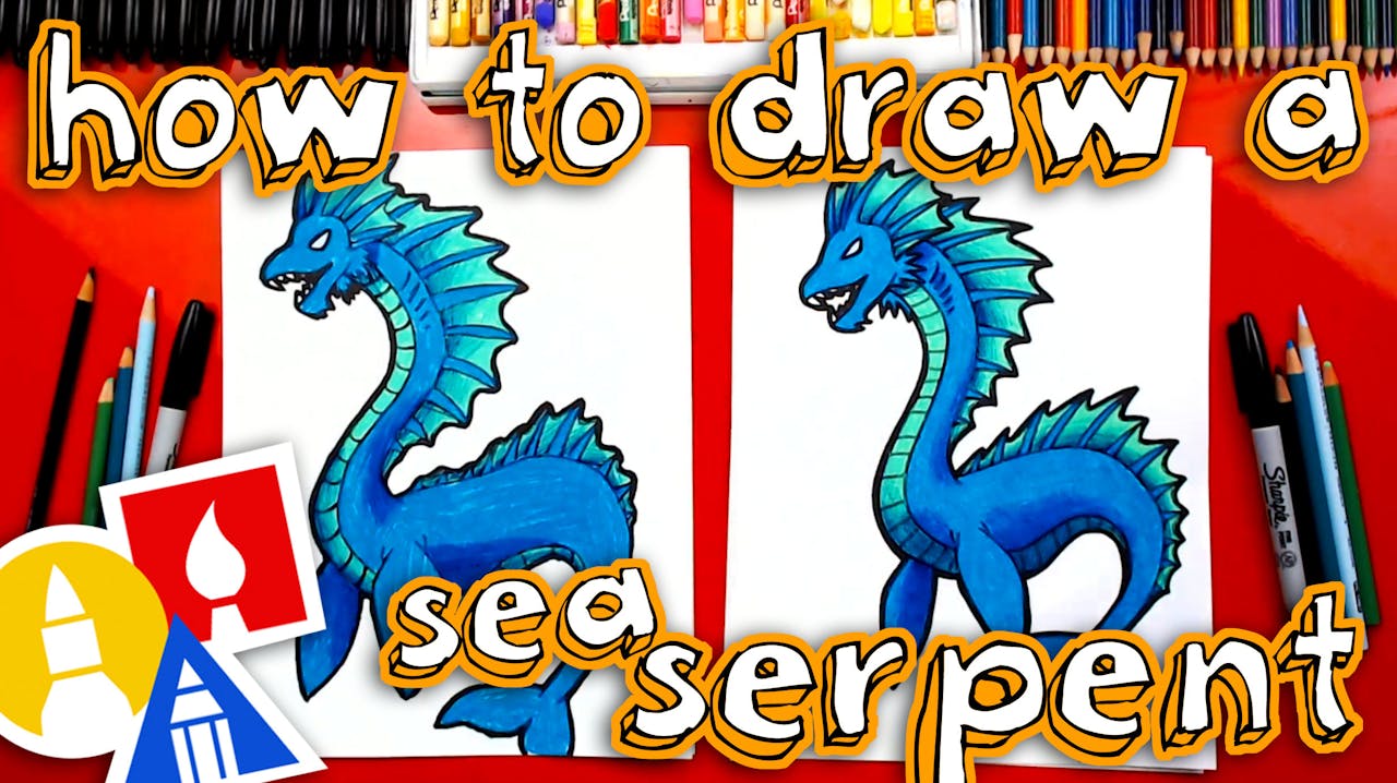 How To Draw A Sea Serpent - Mythical - Art For Kids Hub