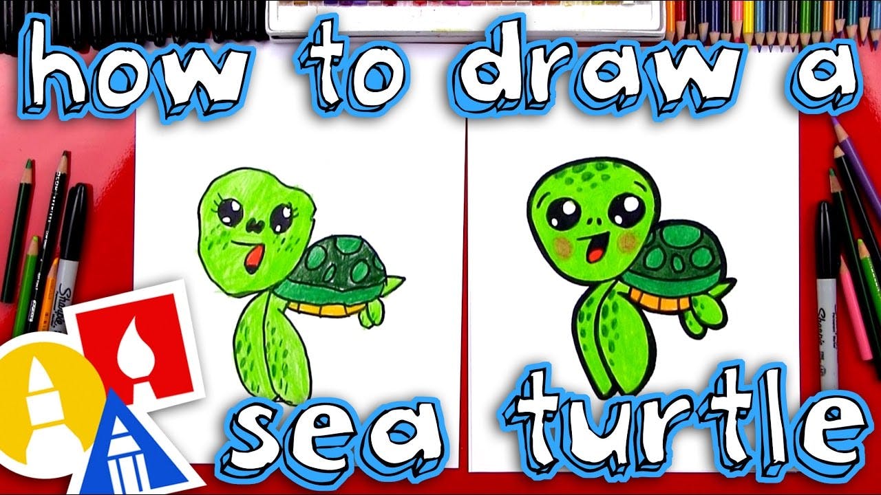 How To Draw A Cartoon Sea Turtle - Ocean - Art For Kids Hub