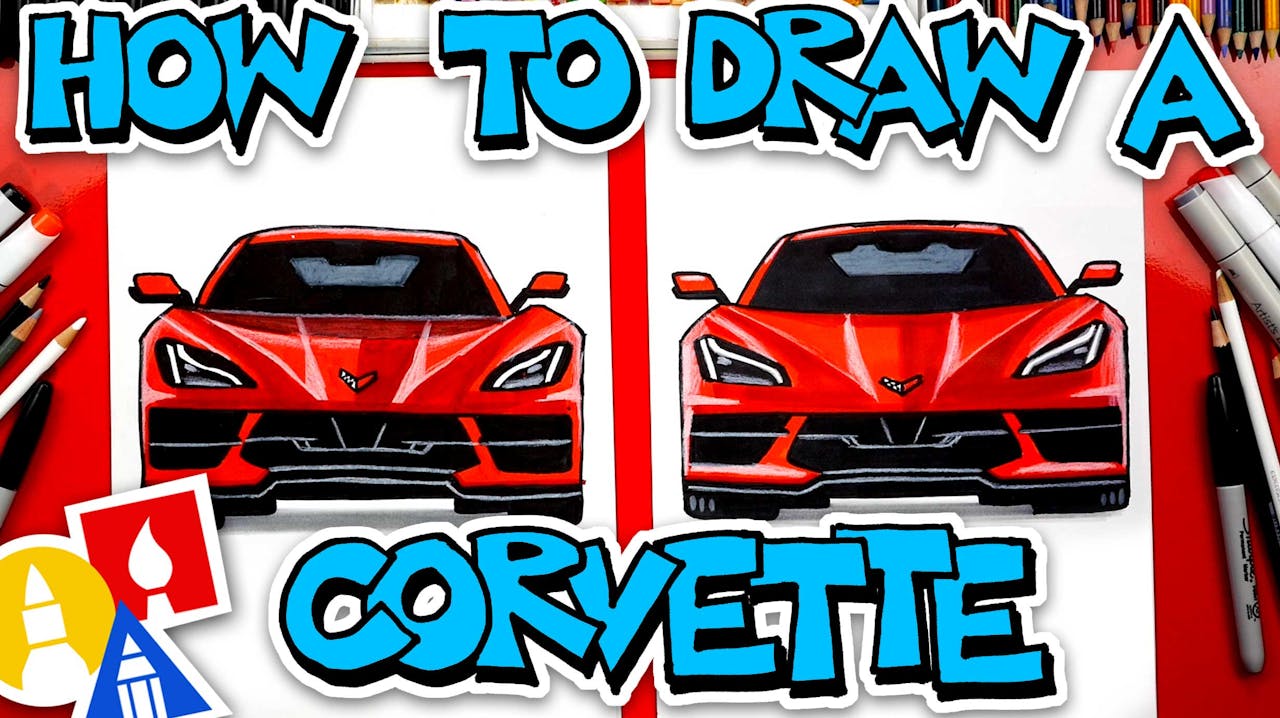 How To Draw A Corvette C8 2020 (Front View) - Vehicles - Art For Kids Hub