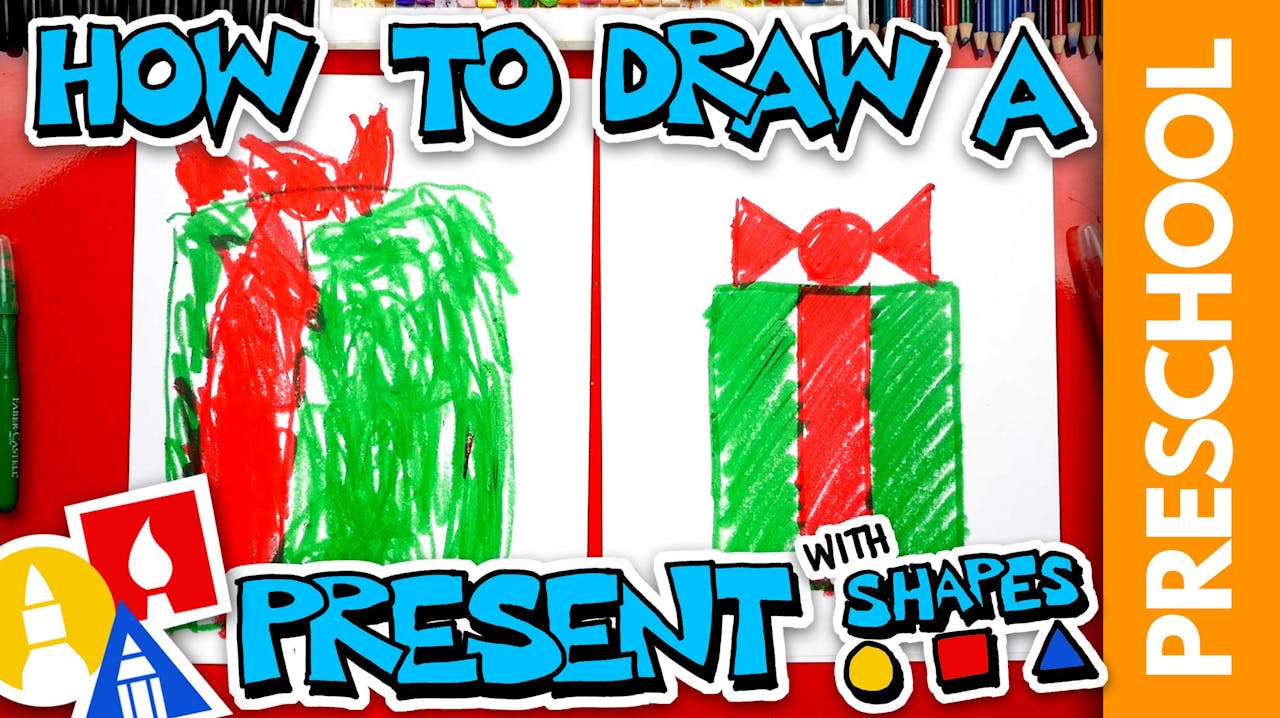 Drawing A Christmas Present With Shapes - Preschool - How To Draw