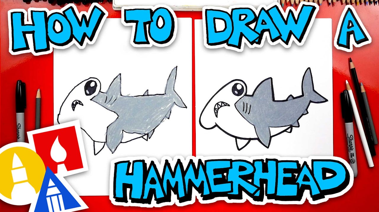 How To Draw A Cartoon Hammerhead Shark - How To Draw Sharks - Art For