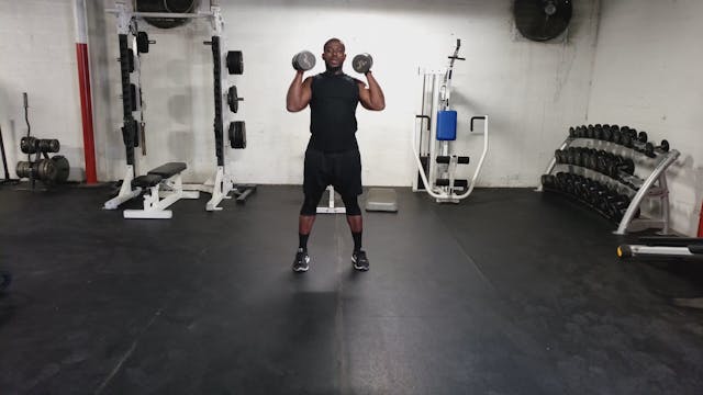 DB Squat to Curl to SH Press