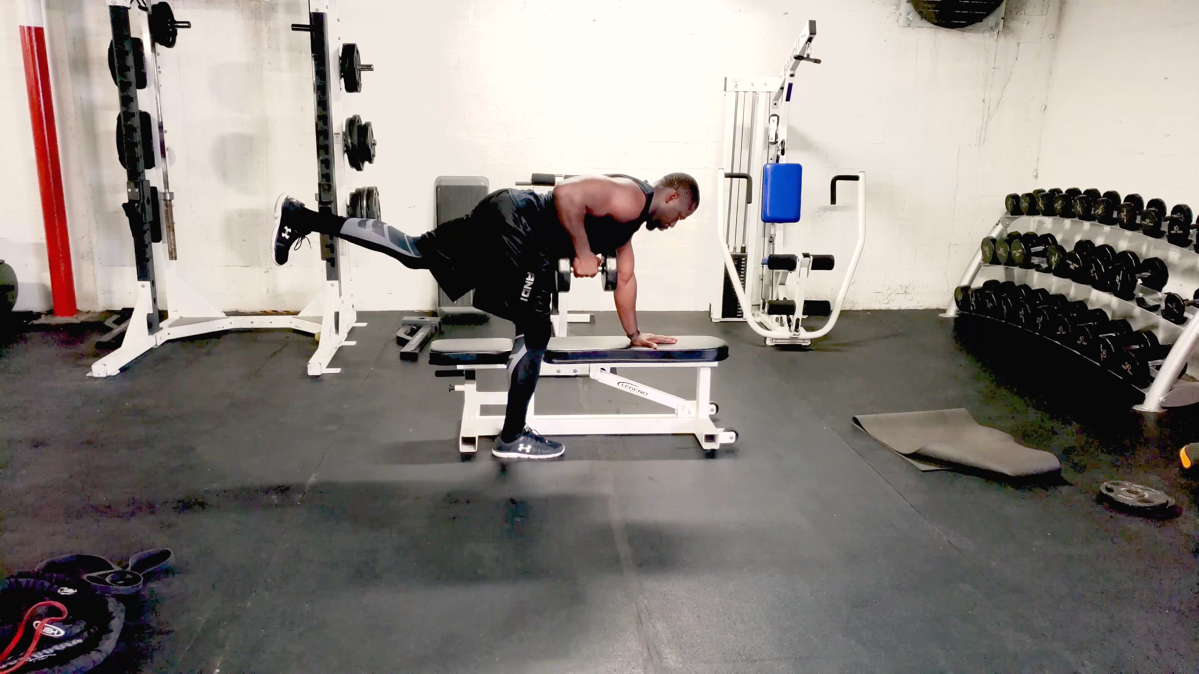 DB Row with Single Leg DL Hold
