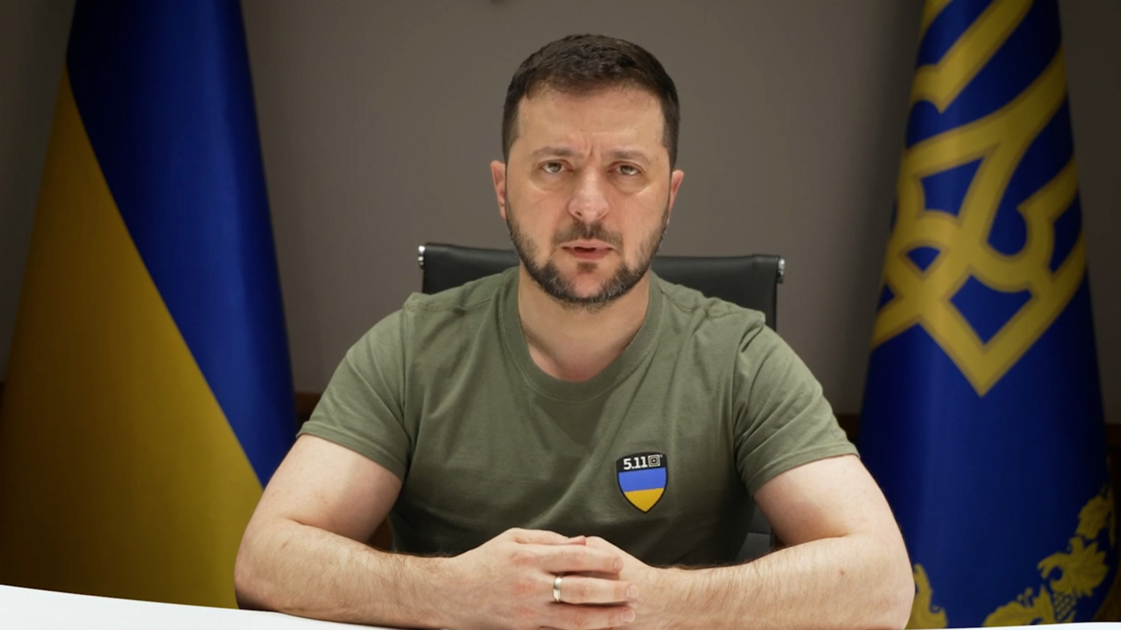 Volodymyr Zelenskyy speaks at the 2022 Distinguished Leadership Awards