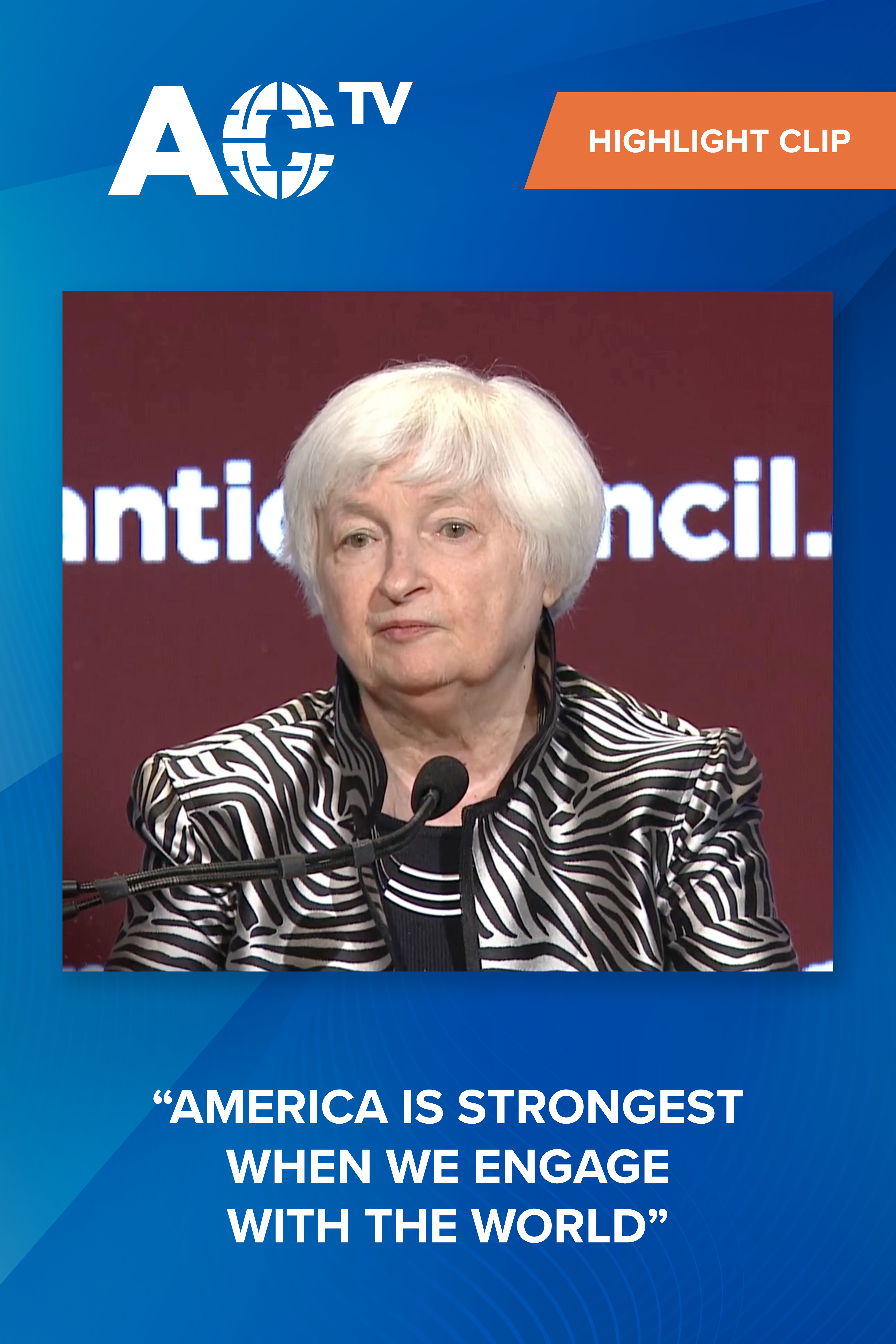 Secretary Janet Yellen accepts the Atlantic Council Global Citizen Award