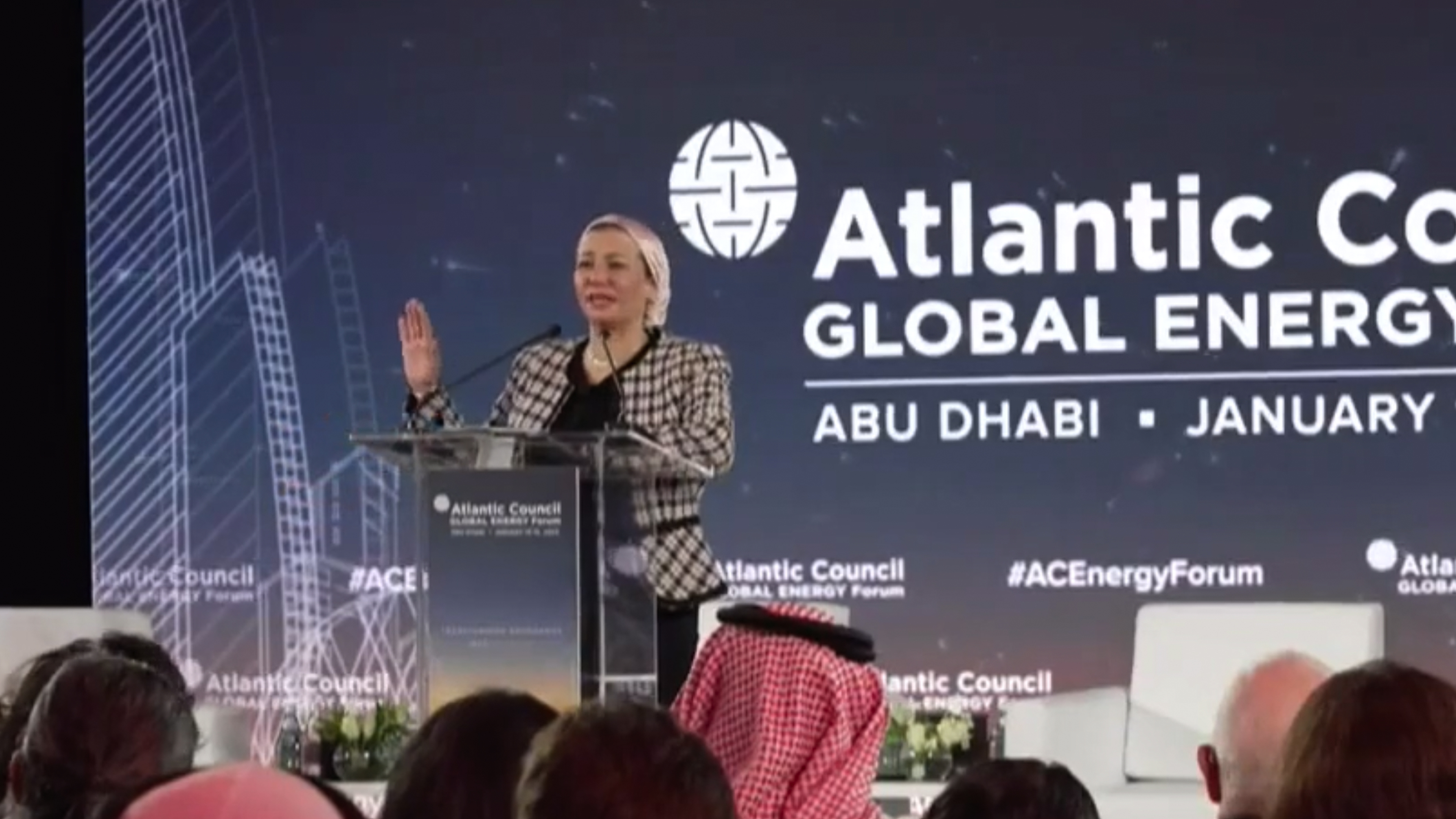 Francesco La Camera and H.E. Yasmine Fouad at the 2023 Global Energy Forum