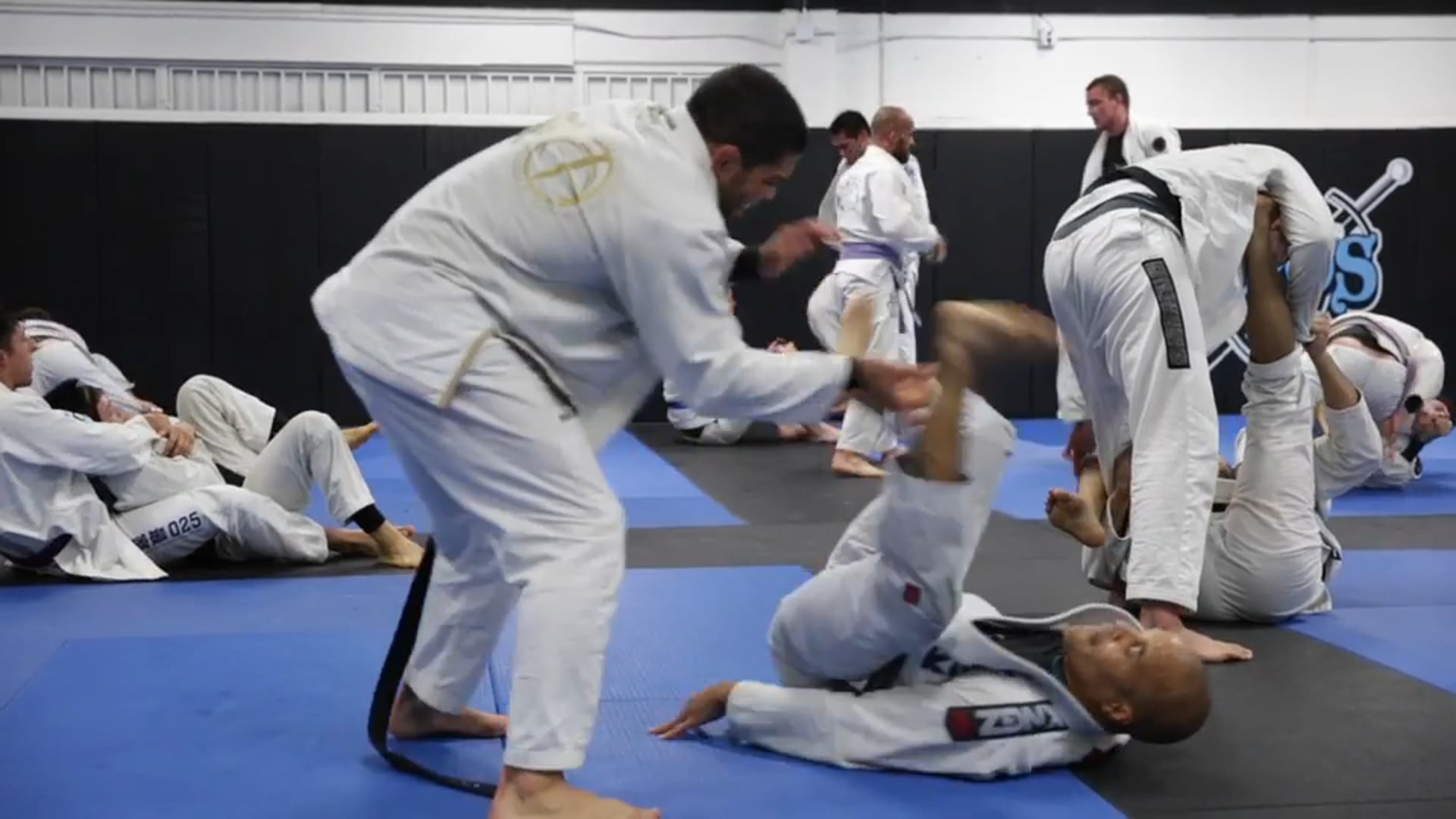 Sparring - professor Andre Galvao with a puple belt