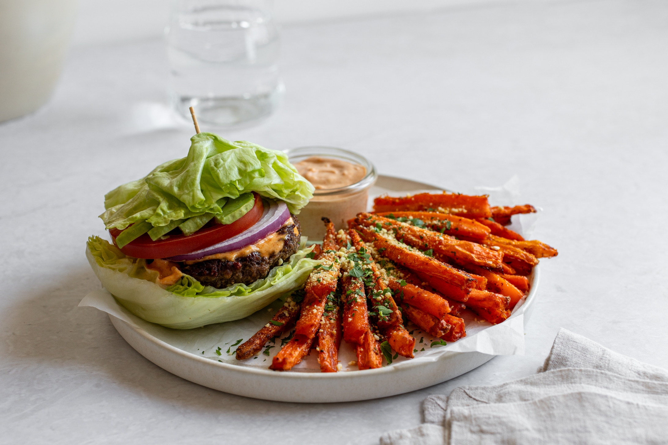 RECIPE - LETTUCE WRAPED BURGERS WITH PARMESAN CARROT FRIES