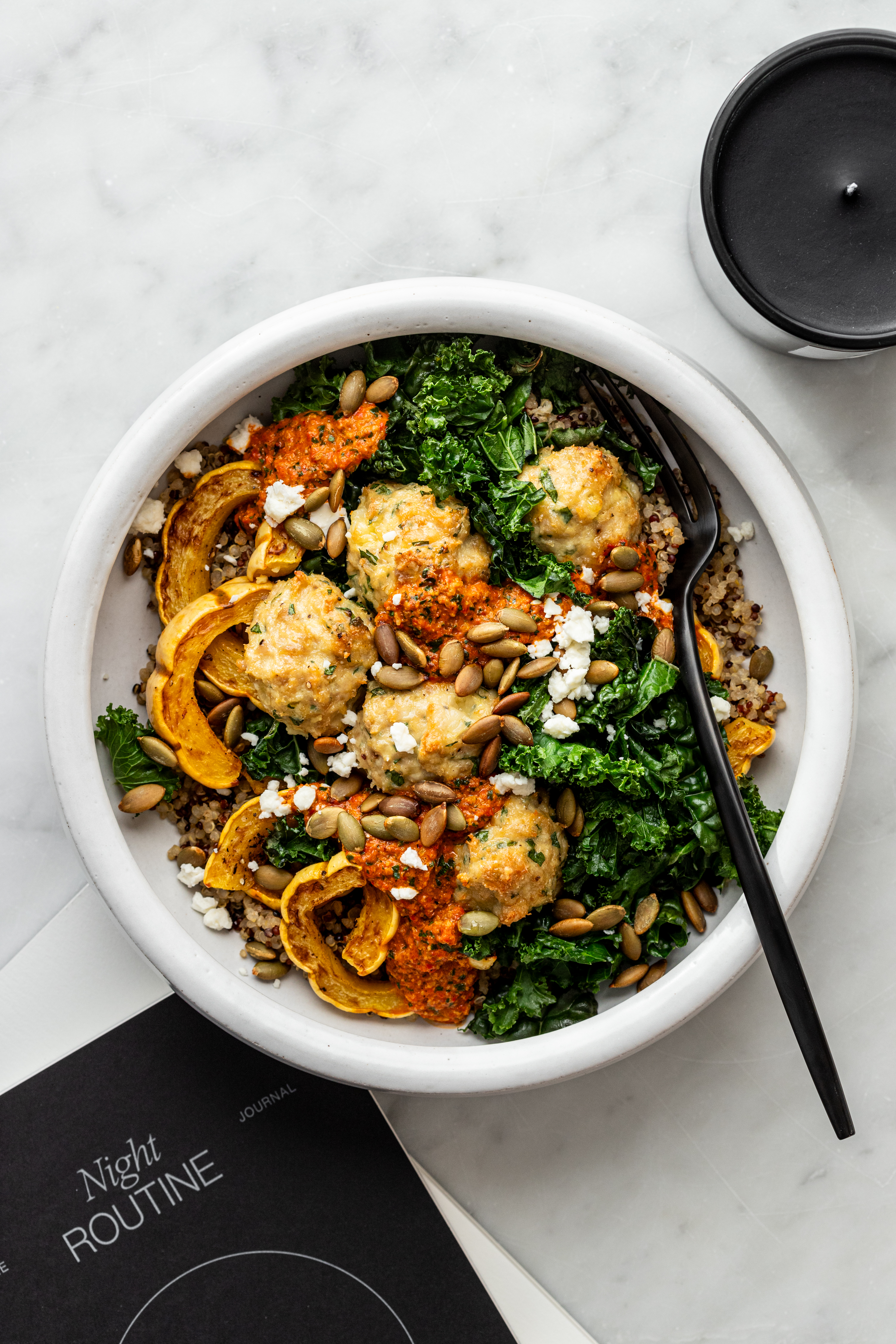 WINTER HARVEST BOWL WITH CHICKEN MEATBALLS