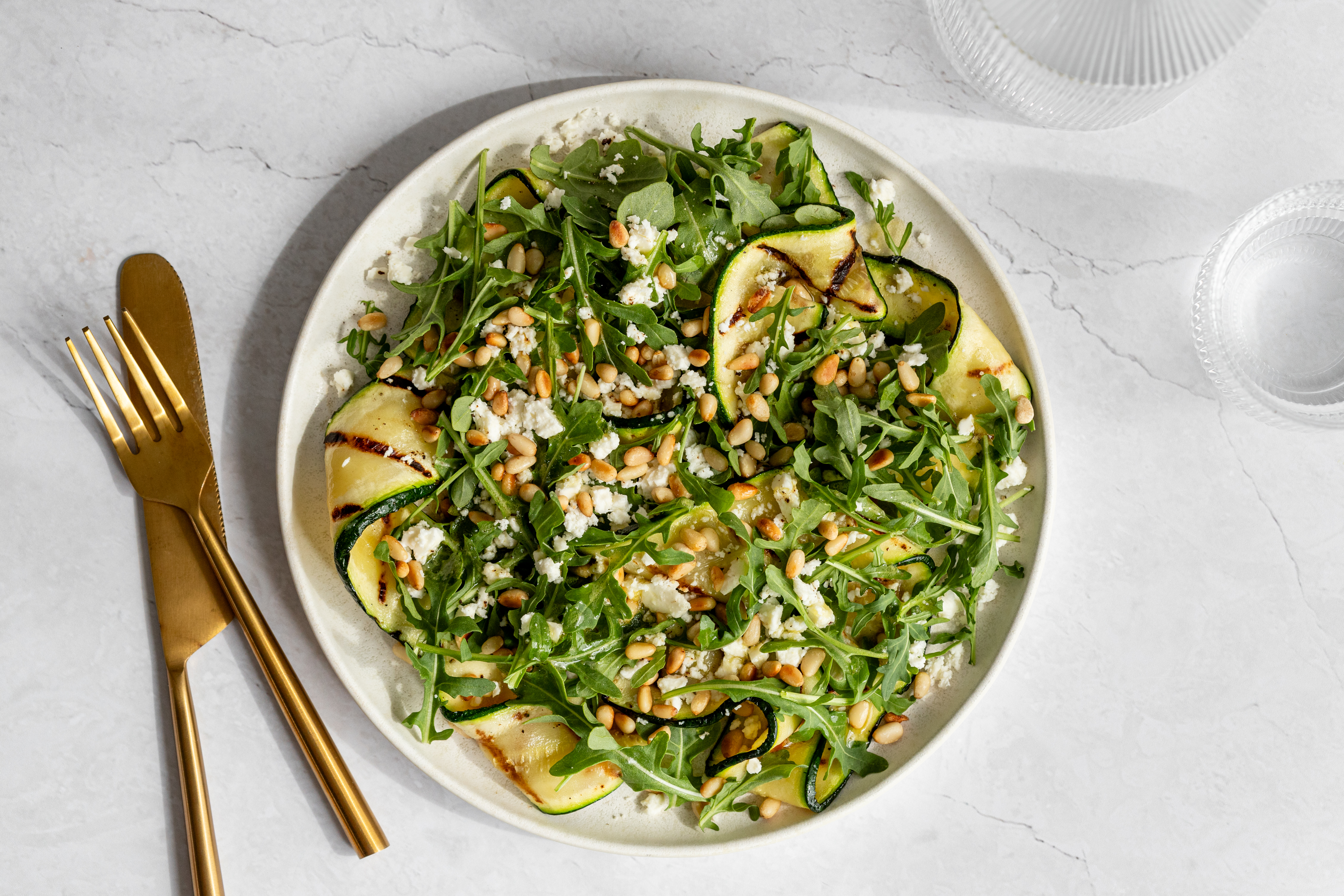 RECIPE - GRILLED ZUCCHINI & ARUGULA SALAD WITH GRILLED CHICKEN