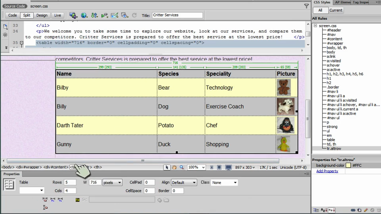 DW6U08C: Working with Tables