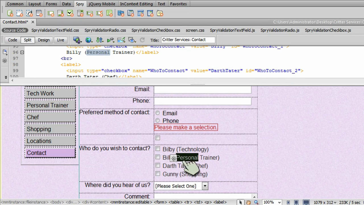 DW6U11C: Validating Radio Buttons & Check Boxes