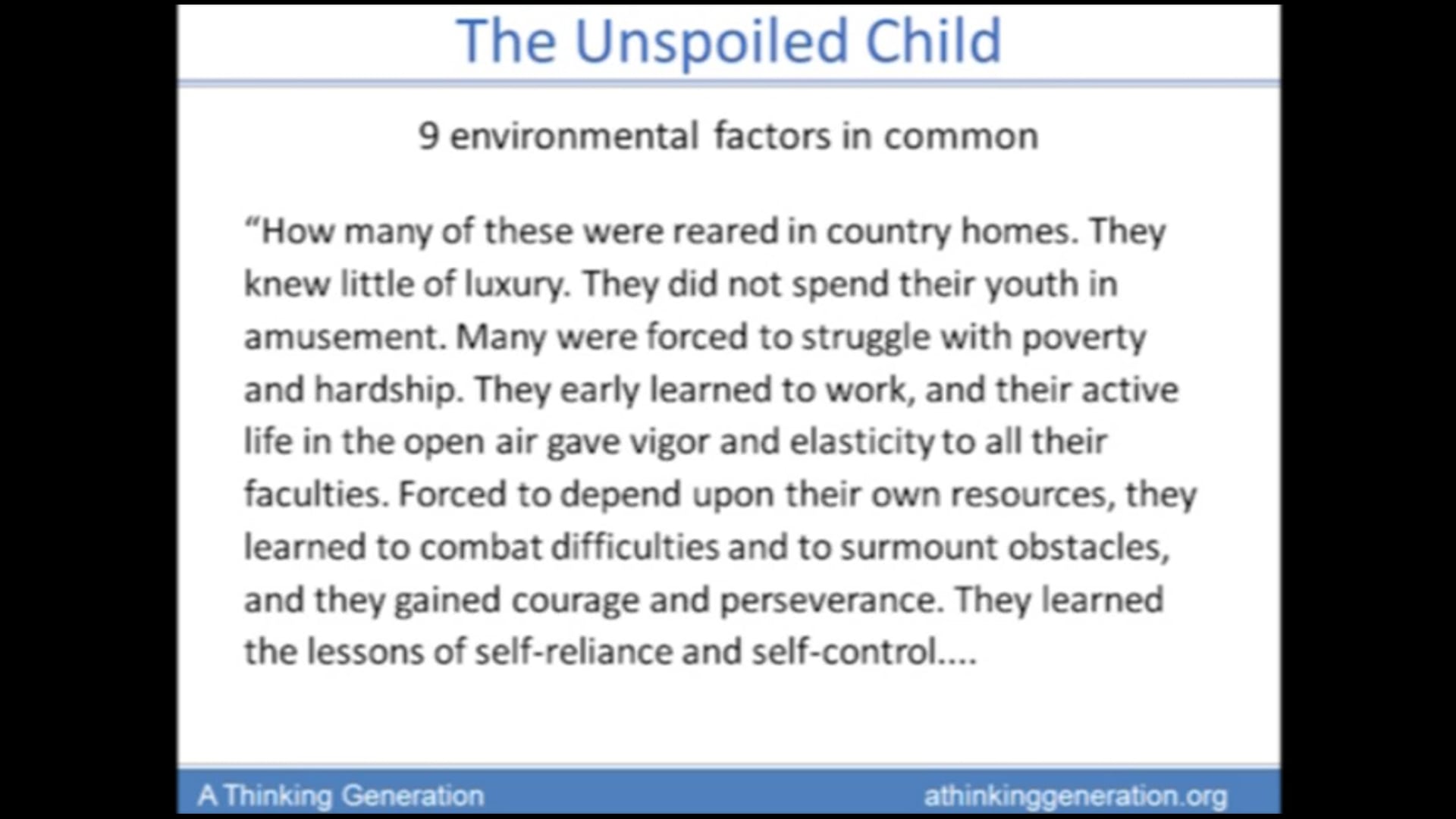 The Classroom of the Remnant, 4 - The Unspoiled Child