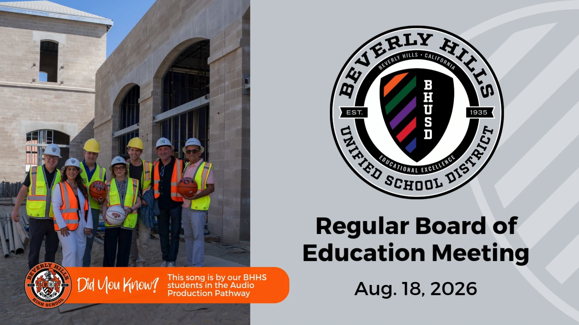 BHUSD Board of Education Regular Meeting | August 18, 2026