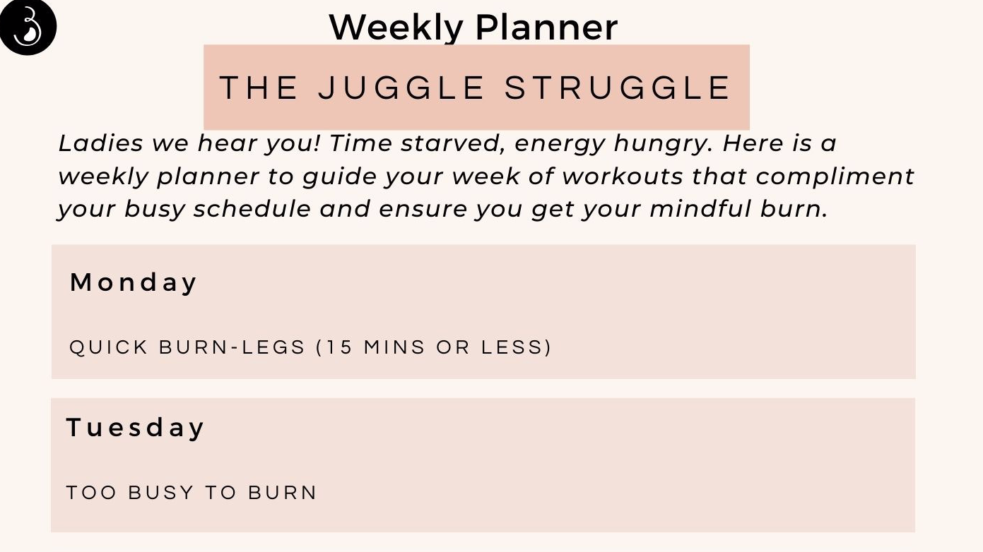 The Juggle Struggle Weekly Workout Planner