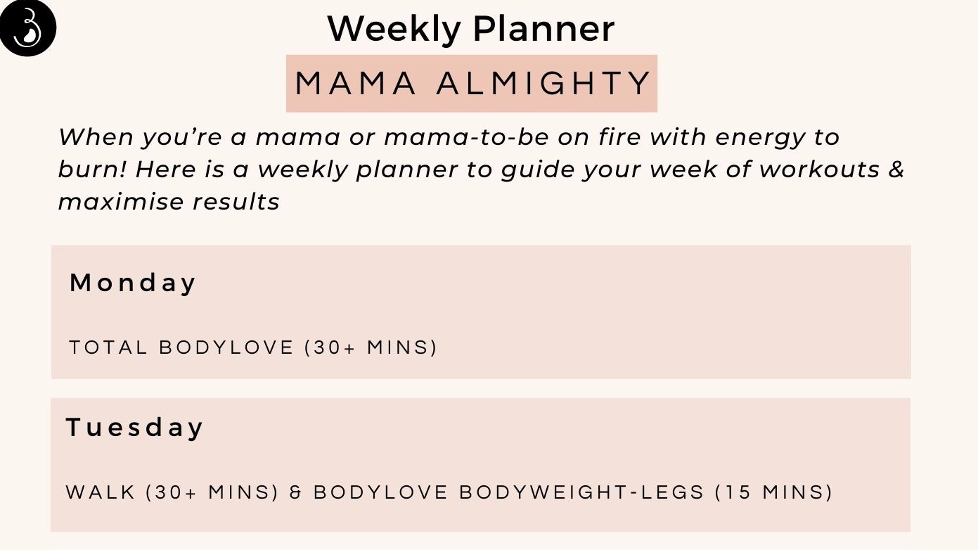 Mama Almighty Weekly Workout Planner