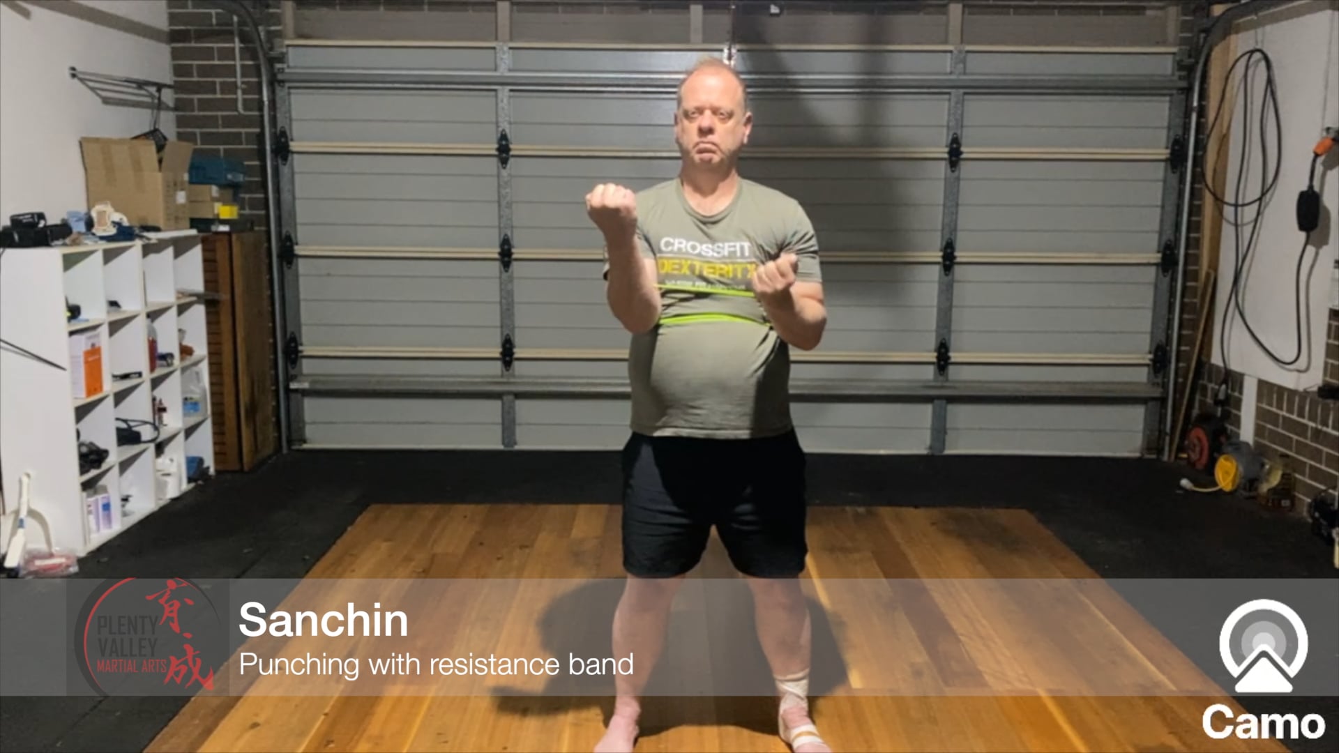 Sanchin kata - punching with resistance band