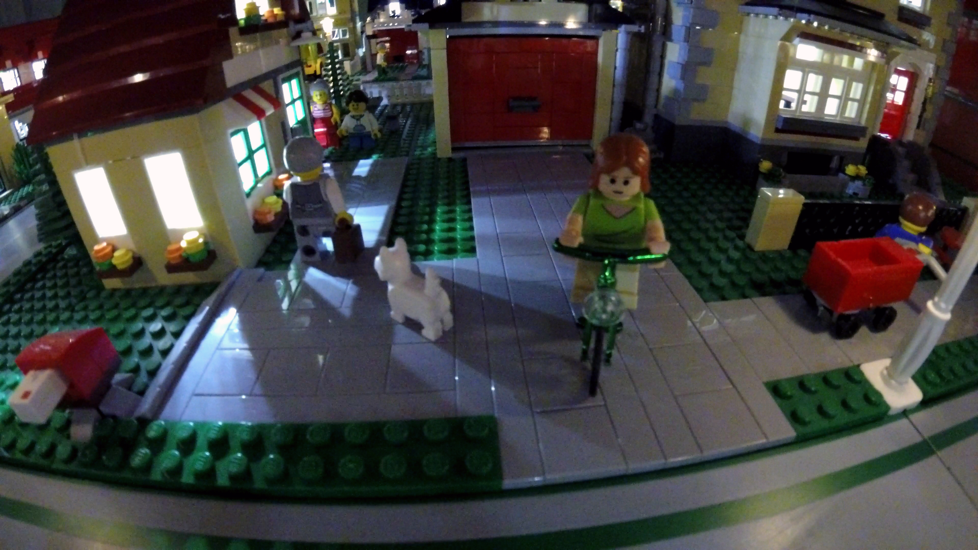 (3:47) Street level, side-facing view of the LEGO® residential area at night