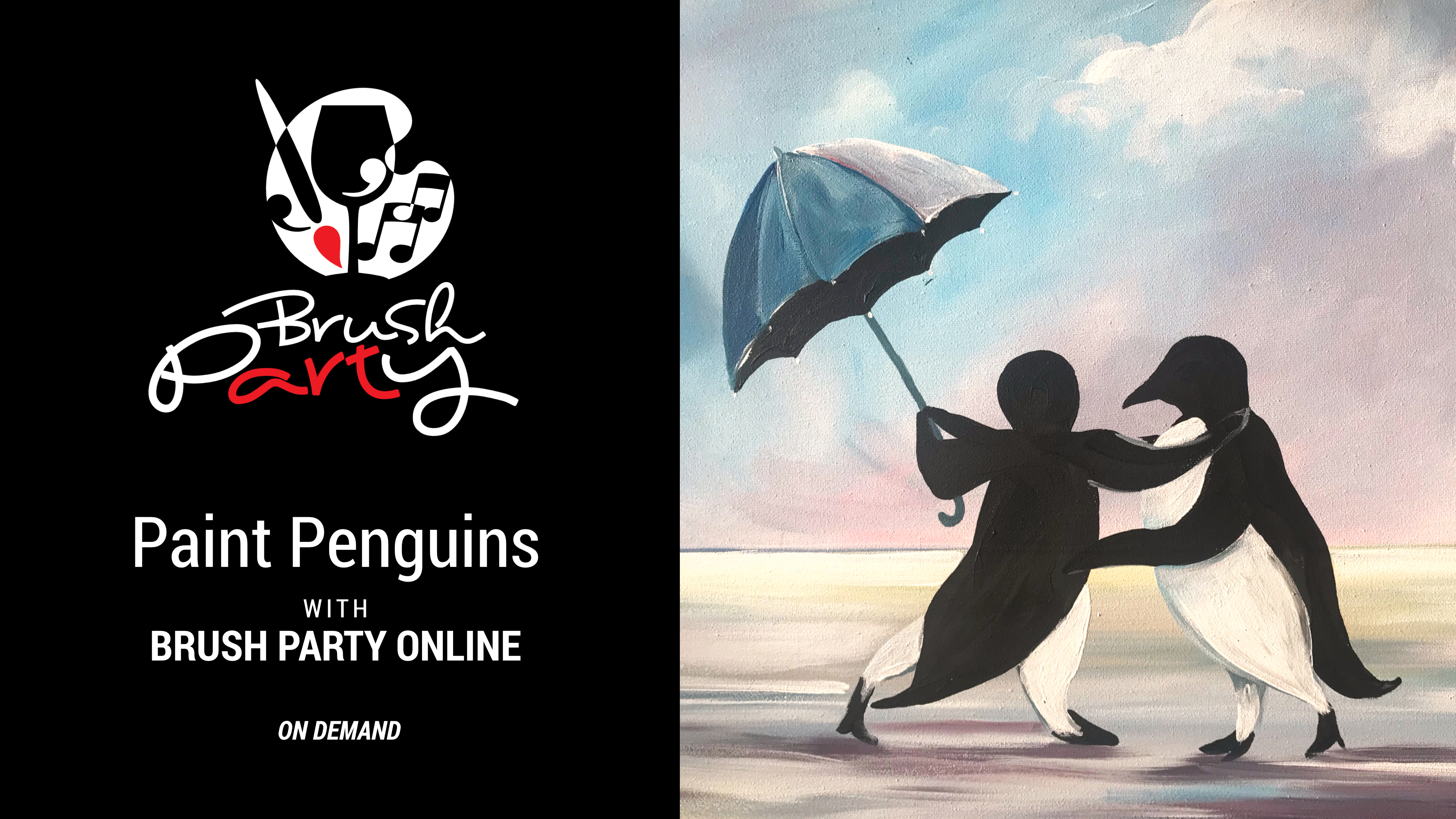Paint ‘Penguins’ (in the style of Vettriano) with Brush Party Online