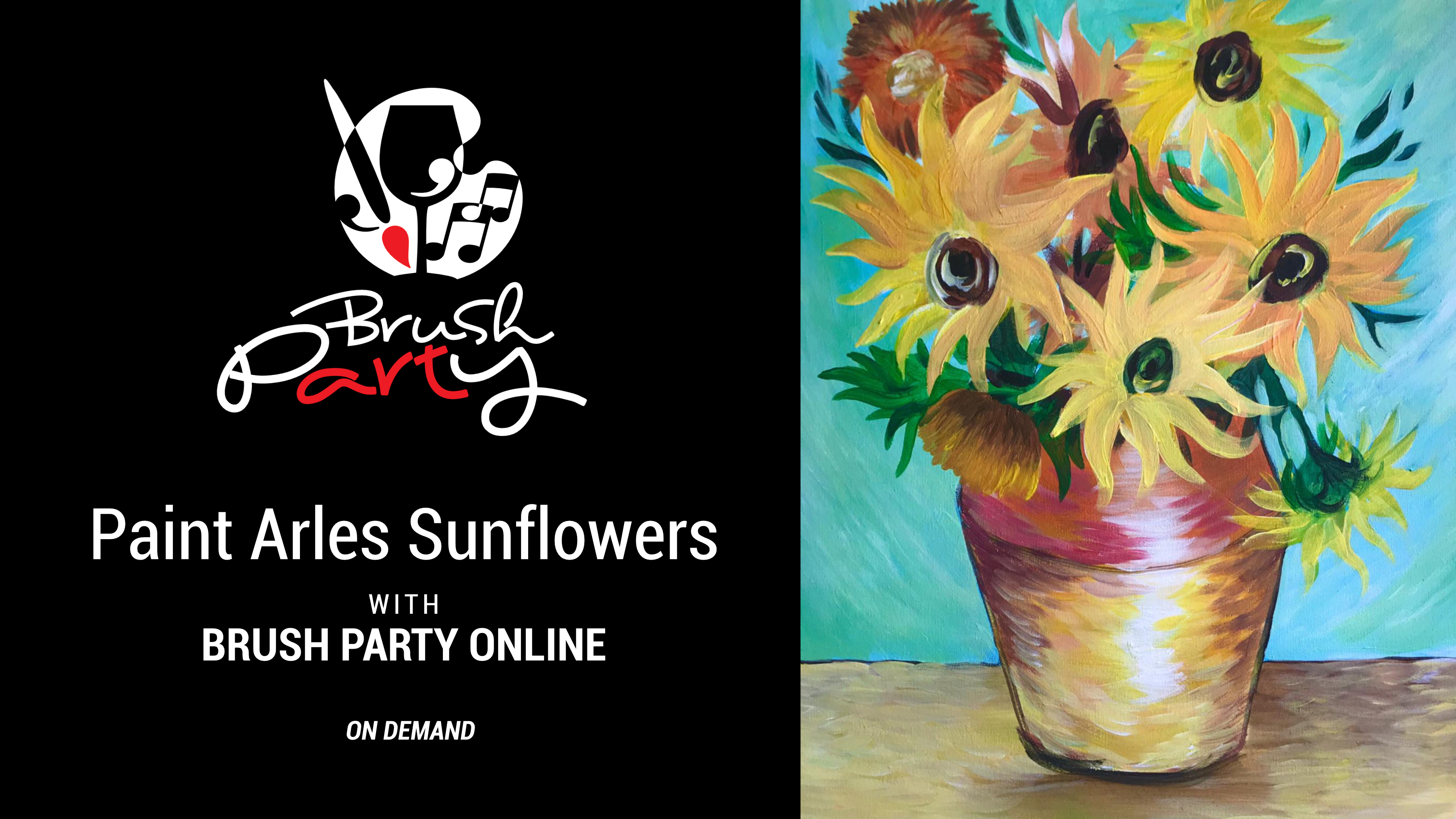 Paint Arles Sunflowers with Brush Party Online