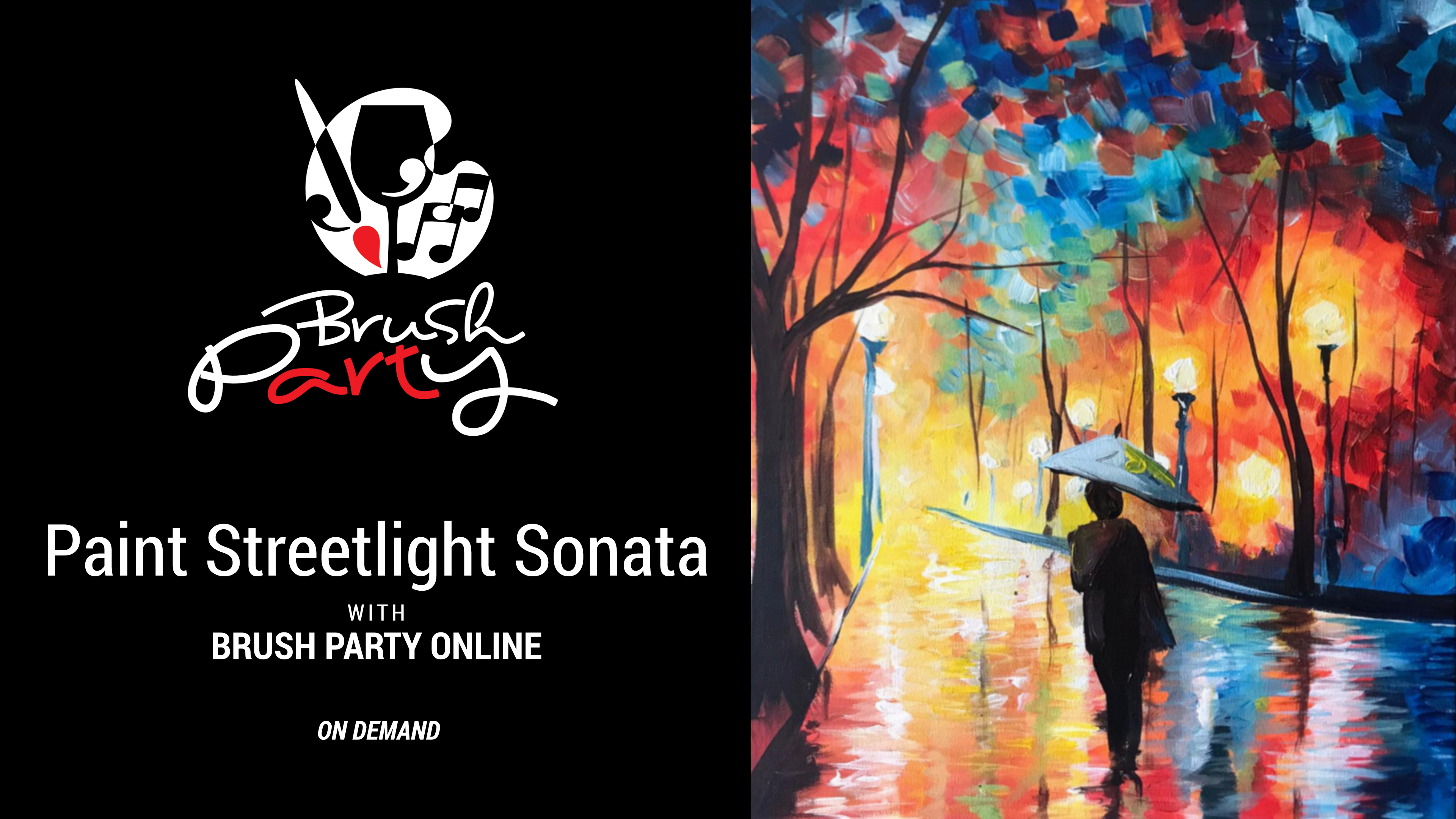 Paint Streetlight Sonata (in the style of Afremov) with Brush Party Online